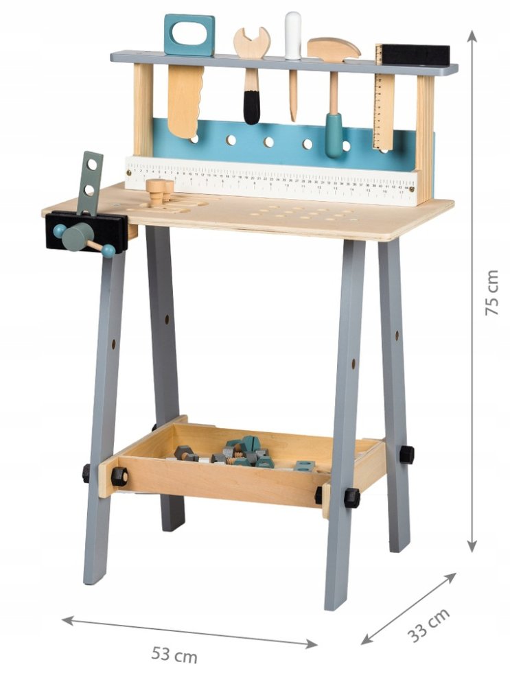 ECOTOYS Kids Wooden Workbench with 32-Piece Toy Tool Set (3)