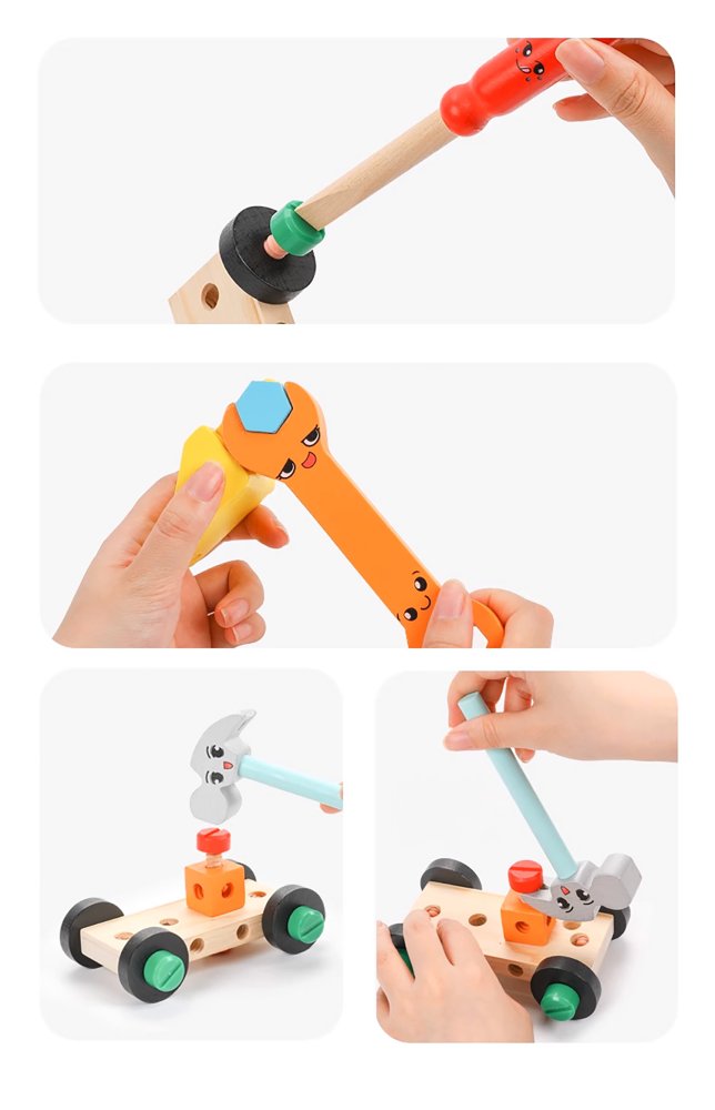 Kids Toy Tool Set Constructor "Cars" Wooden Workshop in a Case (1)