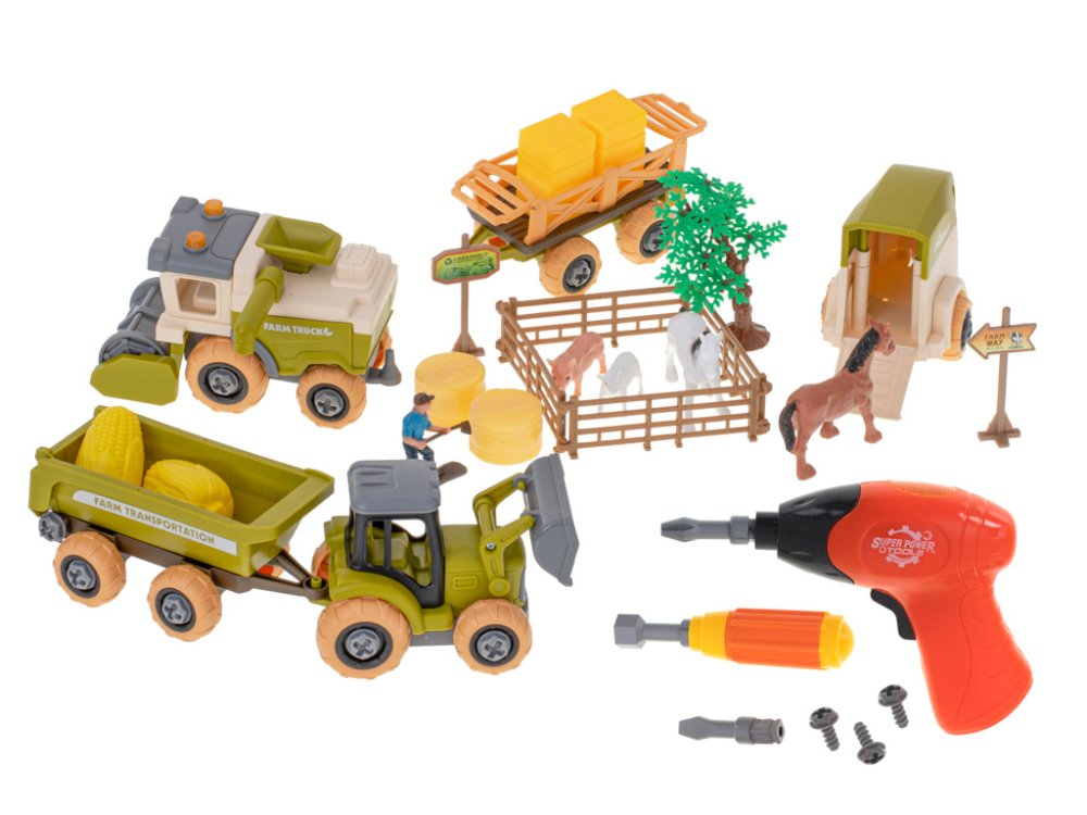 Set 2in1 with children's tools in farm style + figures (4)