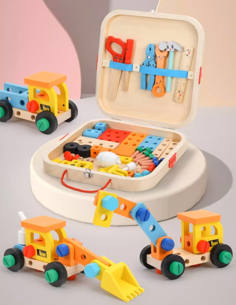 Kids Toy Tool Set Constructor "Cars" Wooden Workshop in a Case (4)