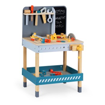 ECOTOYS Wooden Toy Workbench with Tools for Kids, 47 pcs