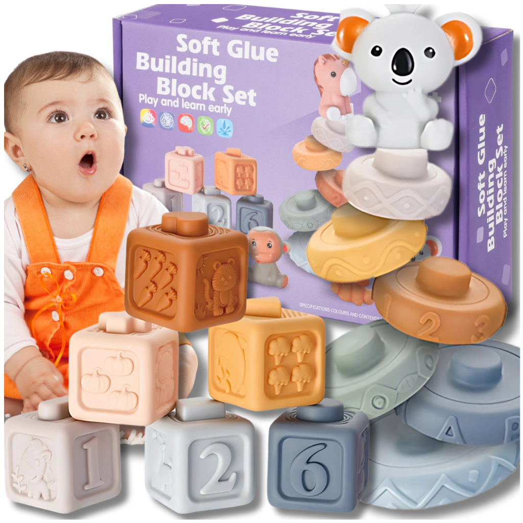Soft Sensory Stacking Blocks for Babies and Toddlers, Teething Toy Set, 13 Pcs