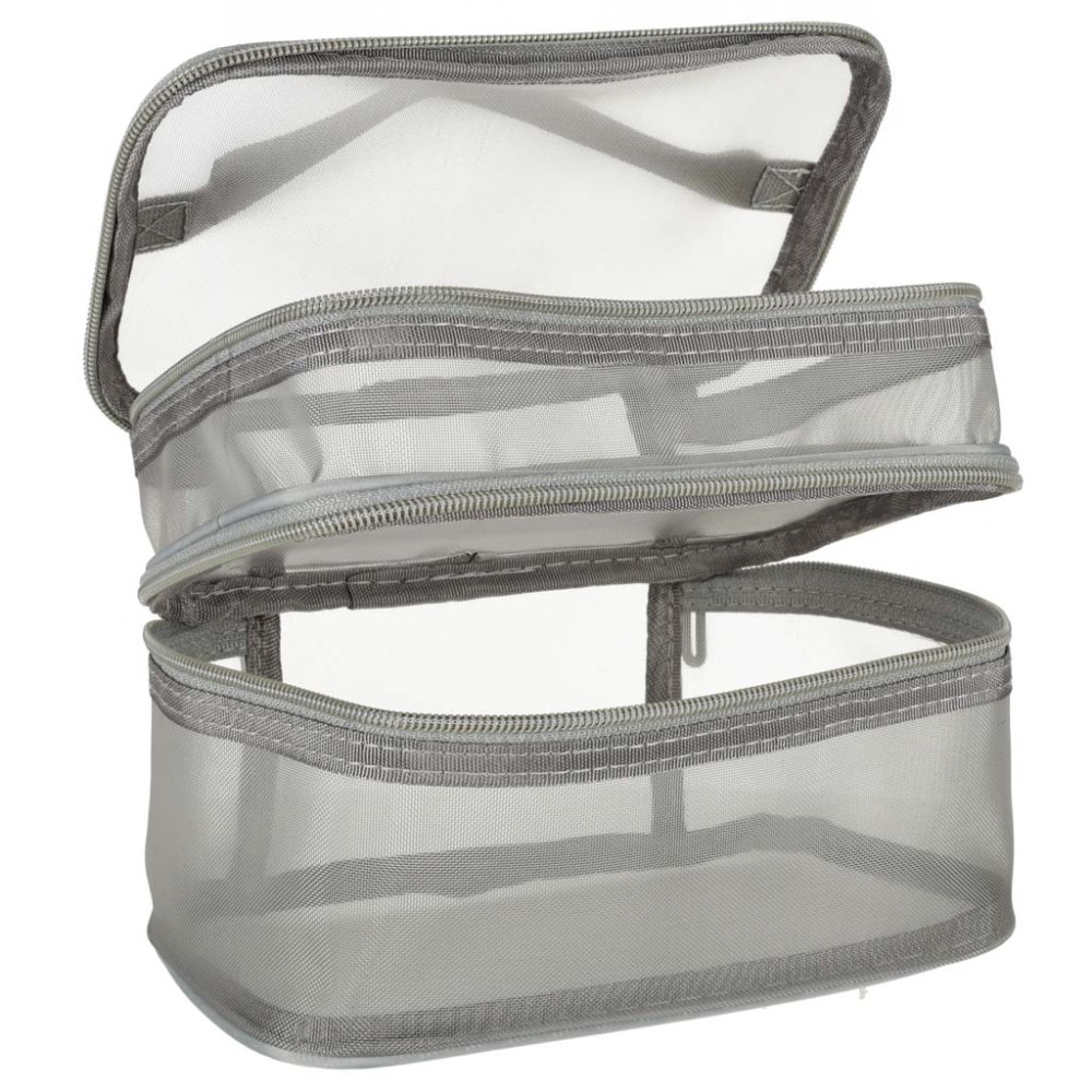 Double Layer Travel Toiletry Bag and Makeup Organizer, Grey (3)