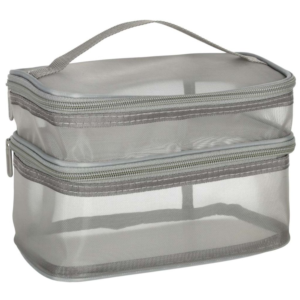 Double Layer Travel Toiletry Bag and Makeup Organizer, Grey (0)