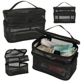 Large Two-Tier Travel Toiletry Bag Cosmetic Organizer, Black