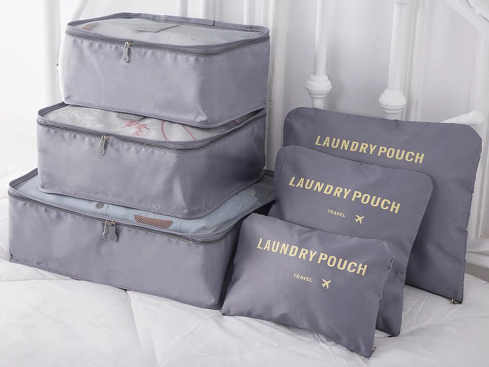 Packing Cubes for Suitcases, Set of 6 Travel Organizers, Grey (3)