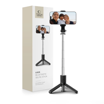 Tech-Protect L02S Selfie Stick with Tripod Telescopic Stand and Bluetooth Remote Control, Black