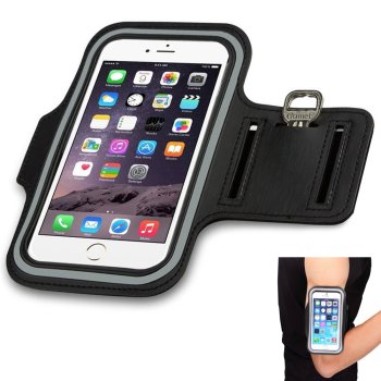 Sports armband phone case with adjustable strap for running, black