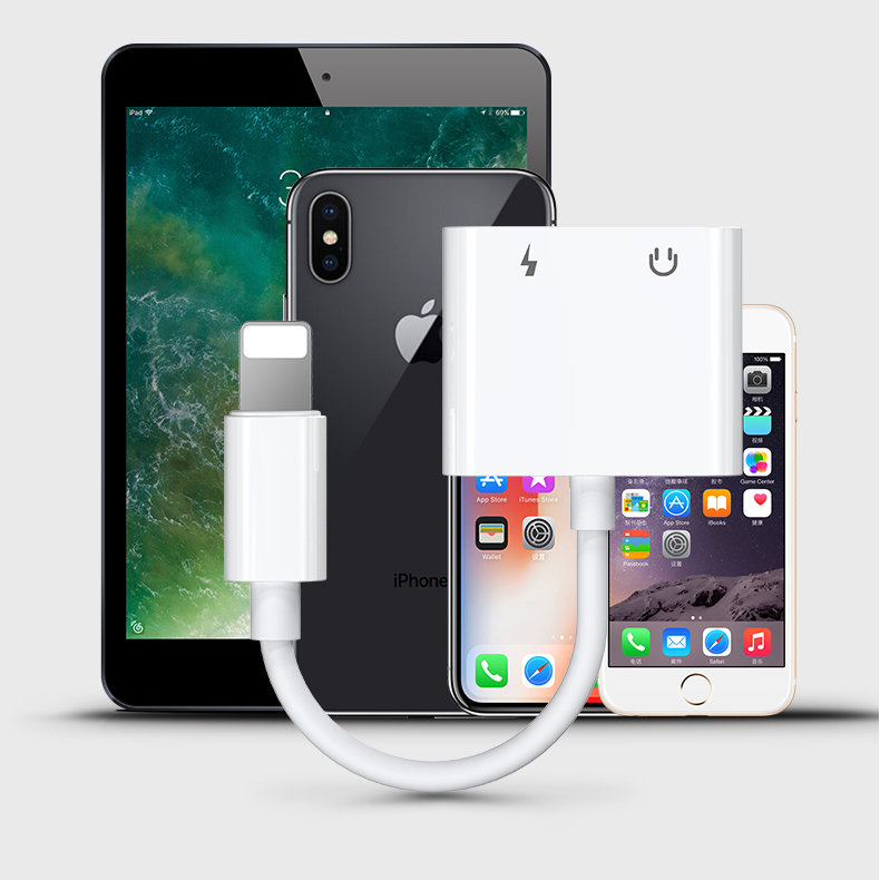 Joyroom Lightning to Lightning / 3,5mm Mini Jack AUX Headphone Adapter for Audio and Charging, White (3)