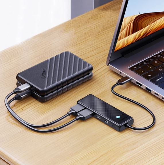 HUB 4-port input: 1x USB-C 3.0 + 1x USB-C PD 100W + 2x USB-A + cable 0.15M - black (4)