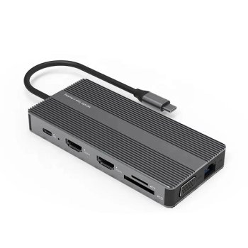Adapter Usb Type-C - 2X Hdmi, Vga, Lan, 3X Usb Type-A, Sd, Tf, Usb Type-C Pd100W, Aux