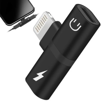 Lightning adapter splitter for iPad and iPhone 2-in-1, black