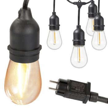 Garden String Light Garland with 15 LED Bulbs E27, 15 m