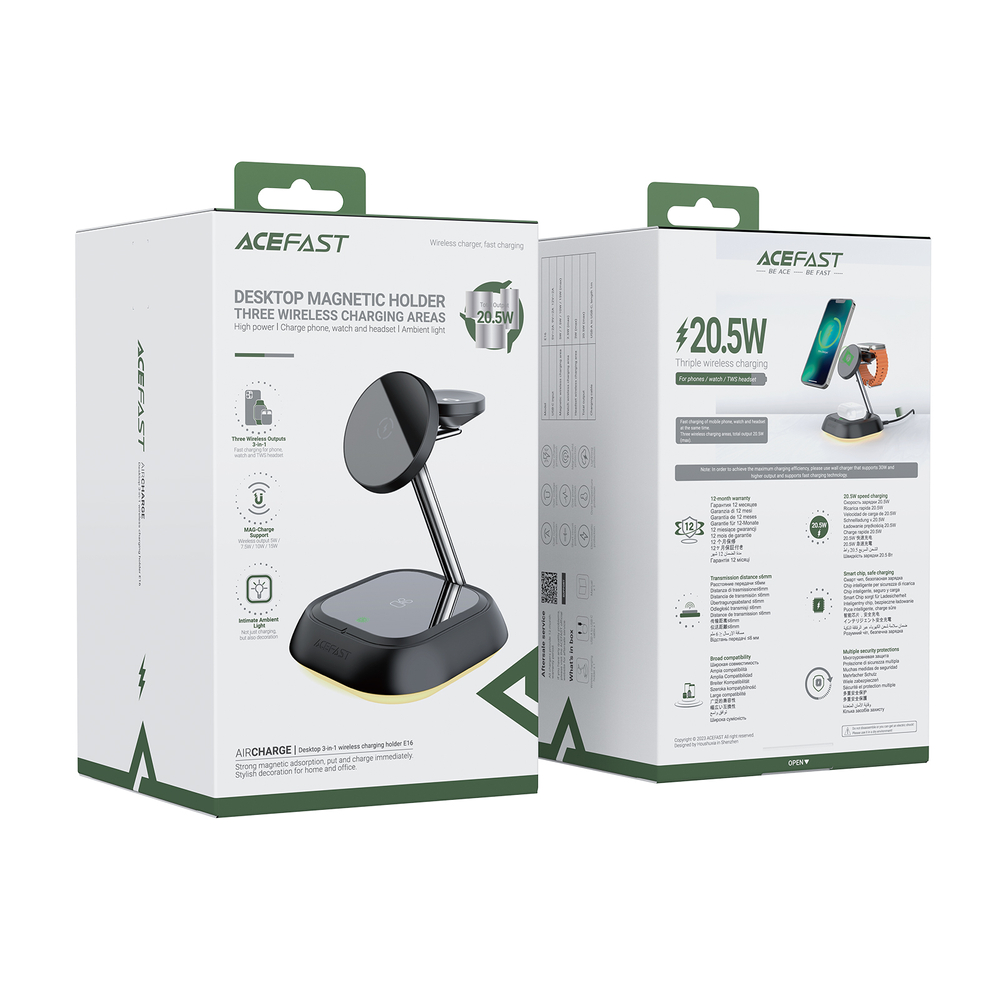 3in1 Acefast E16 15W inductive charging station phone / headphones / watch - black (3)