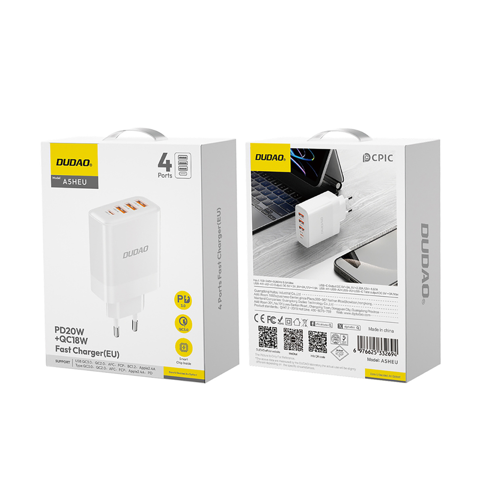 Dudao A5HEU network charger 3x USB-A 1x USB-C PD20W - white (0)