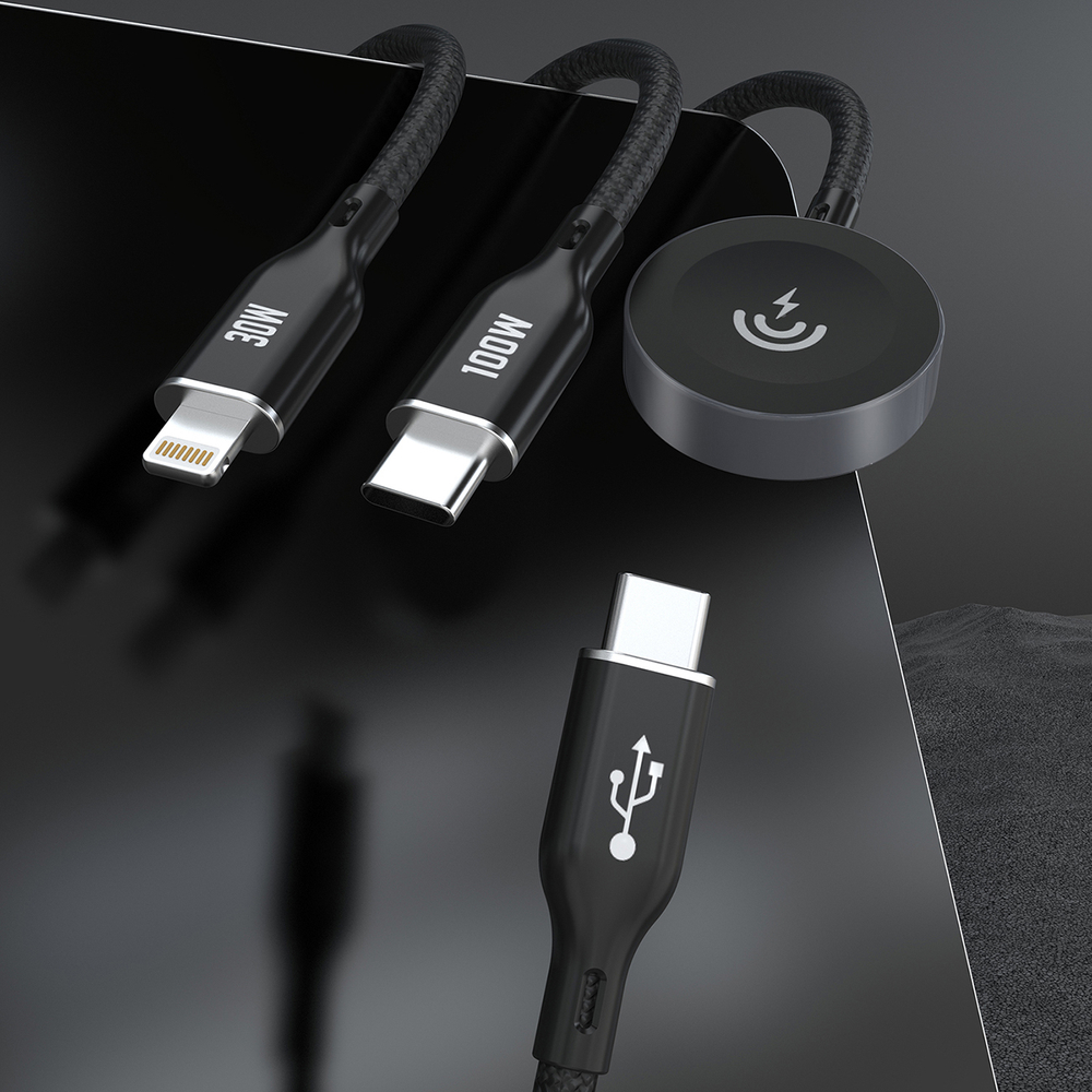 Apple Watch Dudao A12Max+ PD 100W 3in1 Charger Cable: USB-C Lightning 1.2m - Black (3)