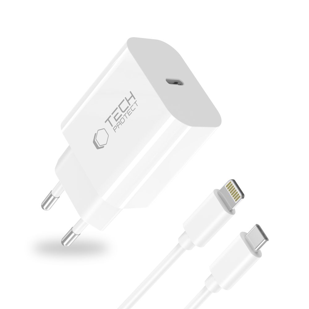 Tech-Protect NC20W Wall Charger with 100 cm USB-C / Lightning Cable - White (0)