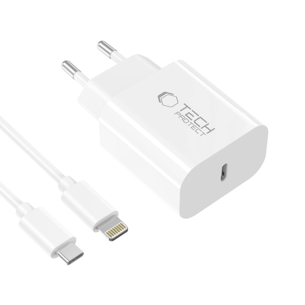 Tech-Protect NC20W Wall Charger with 100 cm USB-C / Lightning Cable - White (1)