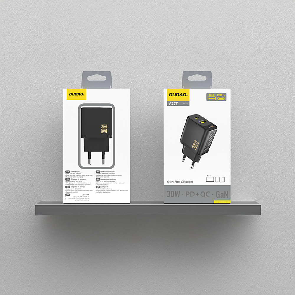 Dudao A27TEU PD 30W GaN USB-A USB-C Wall Charger - Black (2)