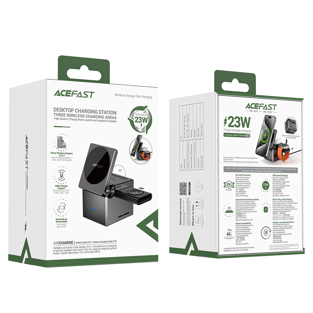 3-in-1 Wireless Charger Acefast E18 Rubik's Cube Black (3)