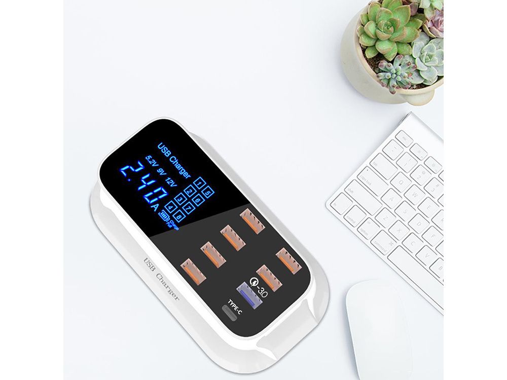 8-Port USB Fast Charging Station with QC 3.0 and USB-C, 40W, white (0)