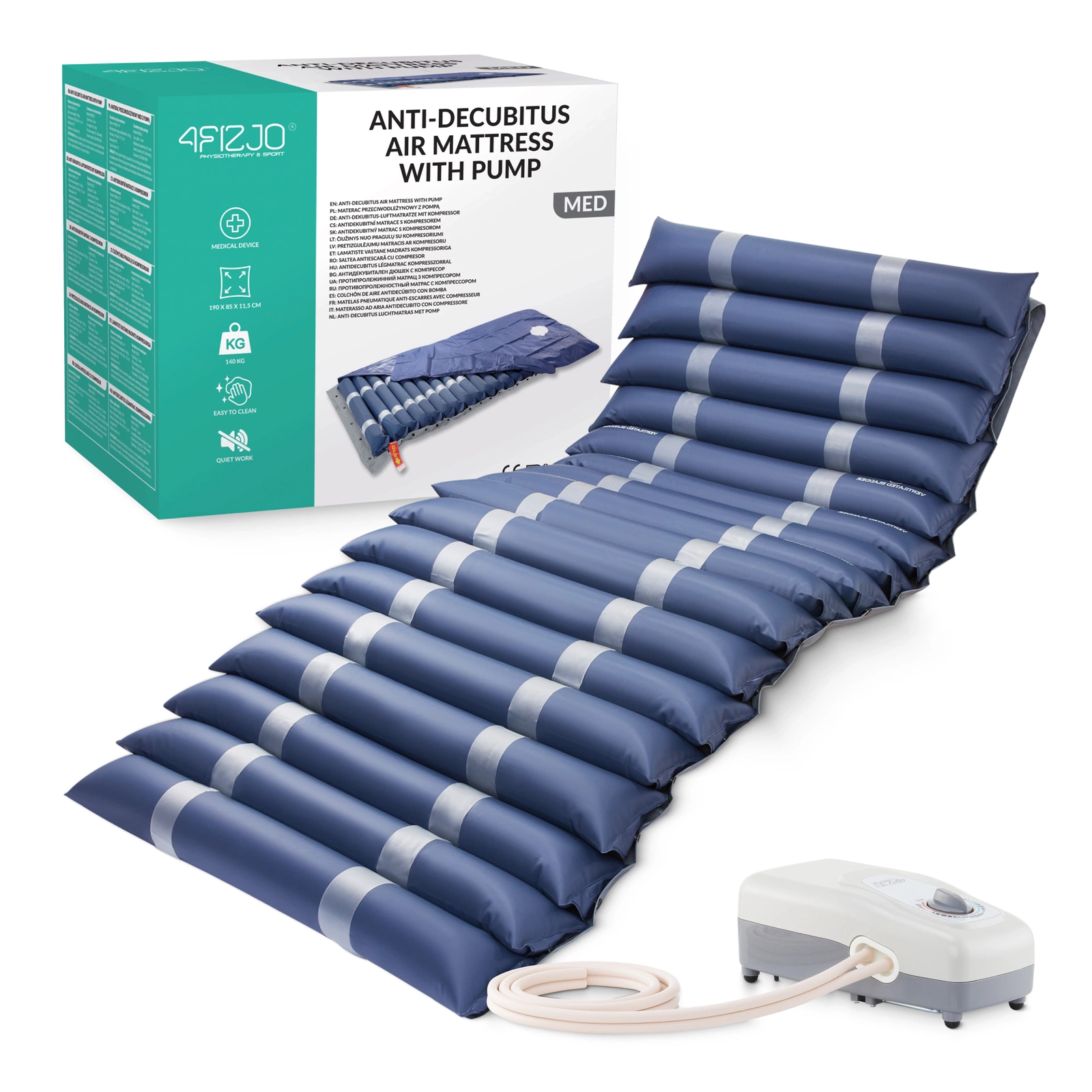 4FIZJO MED Alternating Pressure Mattress with Quiet Pump, 17 Tubes, 190×85 cm