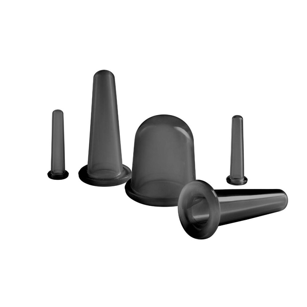4FIZJO Silicone Acupuncture Vacuum Massage Cupping Bubbles Jars Cups for Face and Body, 5 pcs., Black (2)