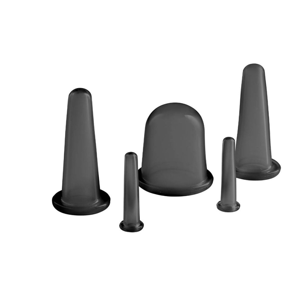 4FIZJO Silicone Acupuncture Vacuum Massage Cupping Bubbles Jars Cups for Face and Body, 5 pcs., Black (1)