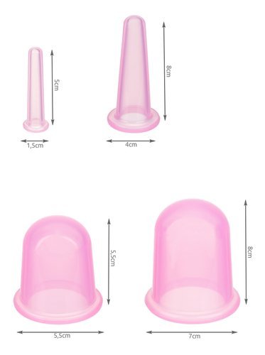 Silicone Vacuum Suction Body Face Massage Cups 4 pcs + Manual Anti Cellulite Massage Roller, Different Colors (1)