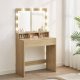 Large Makeup Vanity Table with Lighted Mirror and Drawers, Sonoma Oak