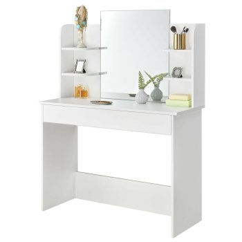 Modern Vanity Table with Large Mirror and Shelves ModernHome