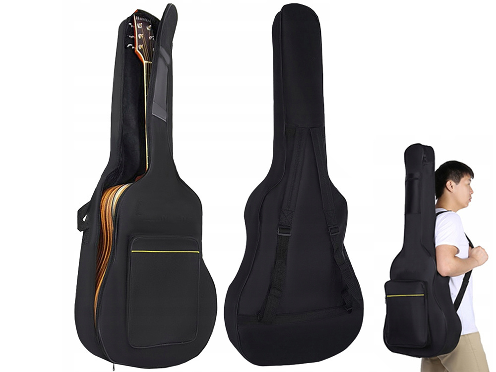 Classical Acoustic Guitar Case with Pockets and Adjustable Straps, Black (1)