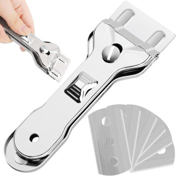 Scraper for induction and ceramic cooktops with 6 replacement blades, black