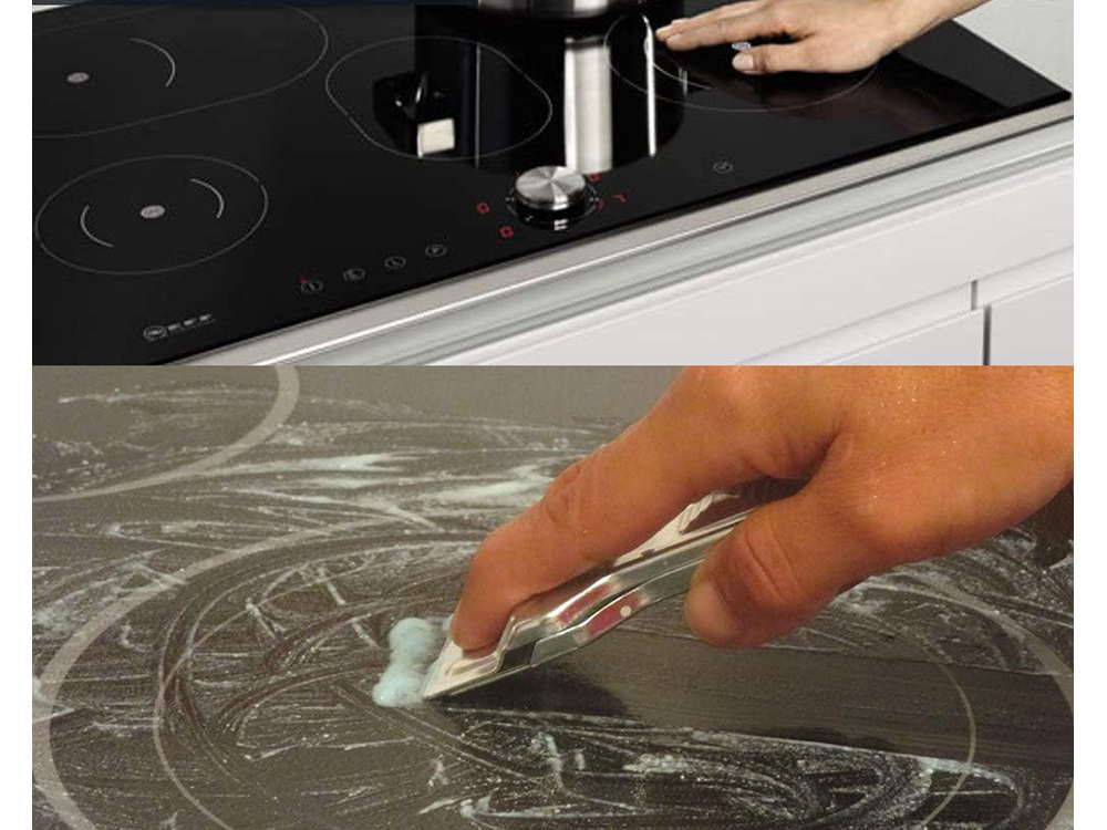 Scraper for induction and ceramic cooktops with 6 replacement blades, black (2)