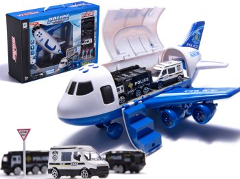 Transport Cargo Aircraft Airplane Police Car Play Set