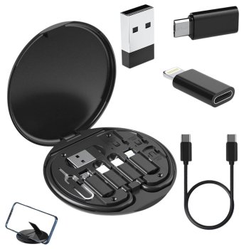 5-in-1 Adapter Kit with USB-C Micro USB Lightning and SIM Tool in Travel Case