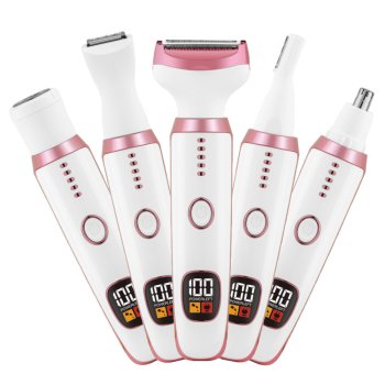 5-in-1 Women's Epilator and Trimmer Set USB Rechargeable, White-Pink