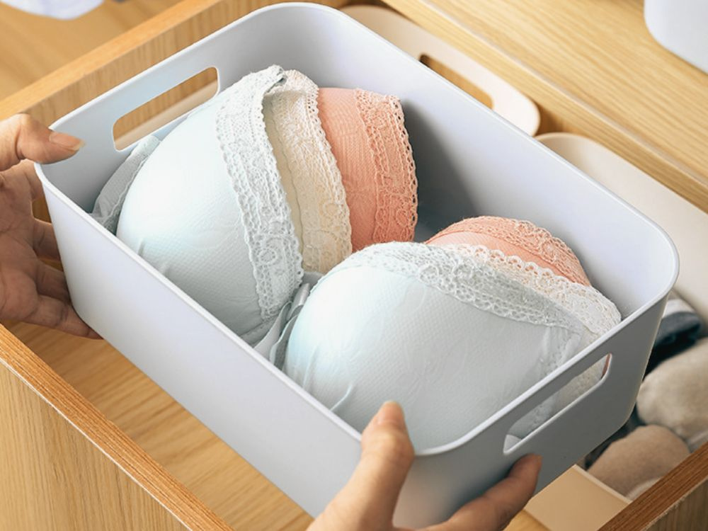 Storage Bin with Handles Multipurpose Organizer for Home and Bathroom 22x27 cm, white (0)