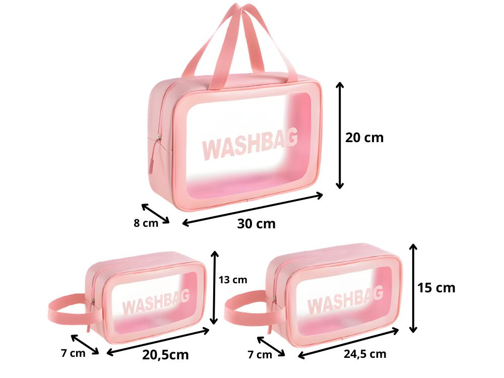 Clear Travel Cosmetic Bag Set 3-in-1 Toiletry Organizer, Pink (2)