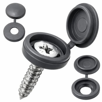 Hinged Screw Covers 100 pcs for Furniture, Snap Caps for Screws, Dark Gray