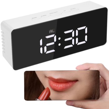 Multifunctional LED Alarm Clock with Thermometer, Mirror, and Date Display, White