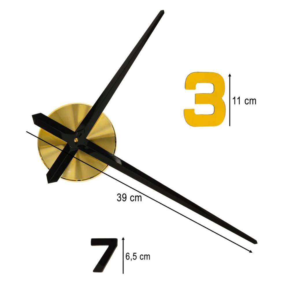 3D DIY Adhesive Wall Clock, Adjustable 100-120 cm, Black, Gold (0)