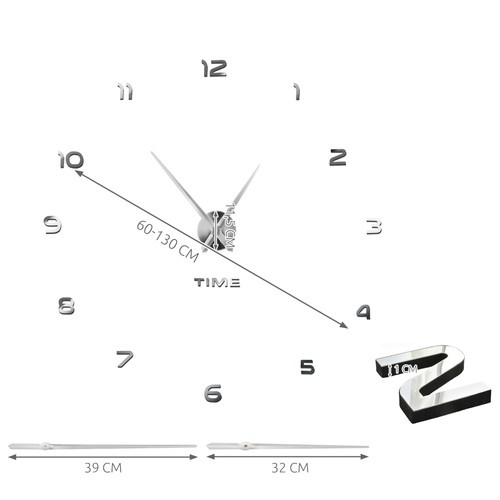 Large DIY 3D Wall Clock with Mirror Effect Ruhhy 22143, Silver (2)