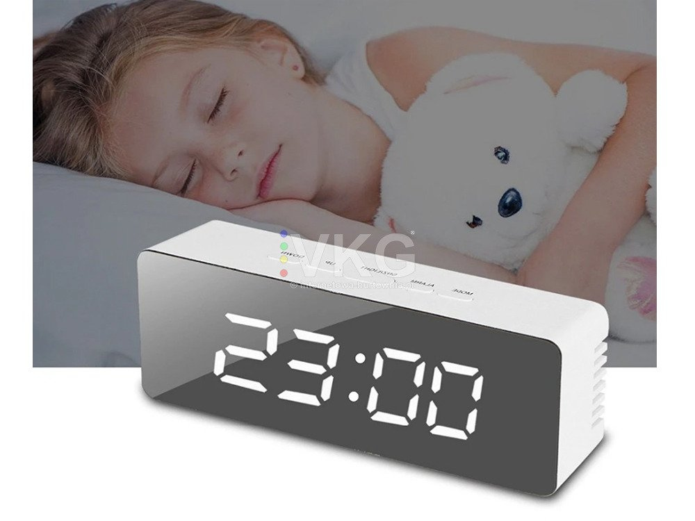 Multifunctional LED Alarm Clock with Thermometer, Mirror, and Date Display, White (2)