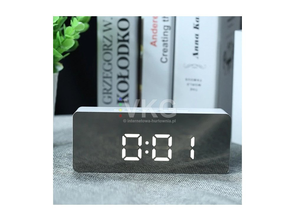 Multifunctional LED Alarm Clock with Thermometer, Mirror, and Date Display, White (3)