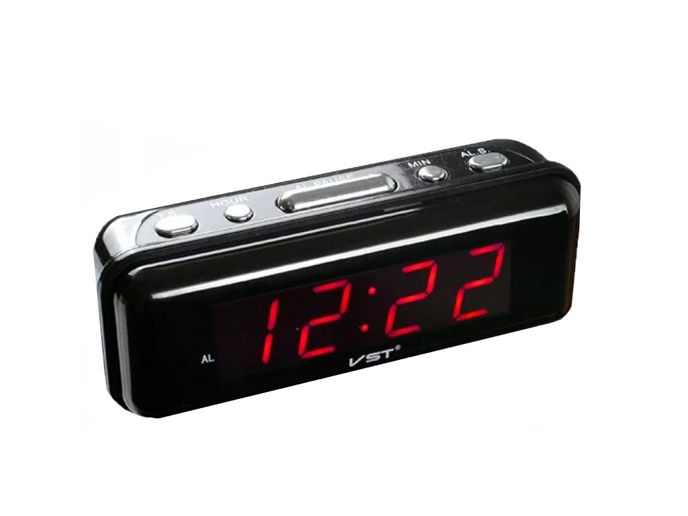 Plug-In Digital Alarm Clock with Large Red LED Display, Black (0)