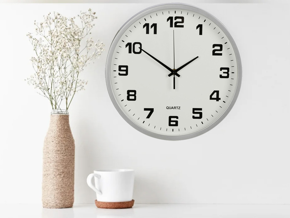 Wall Silent Round Clock 30 cm, Silver (1)