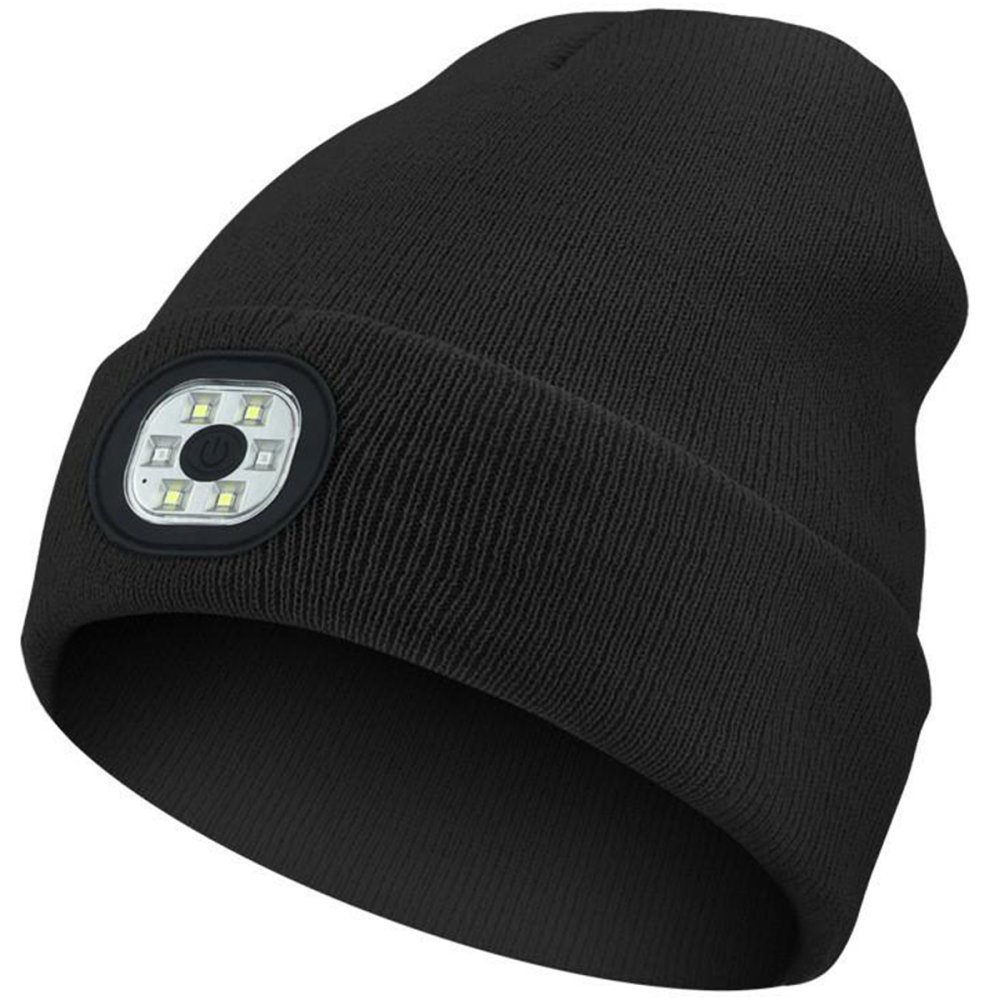 Rechargeable LED Beanie Hat with Headlamp, Black (0)