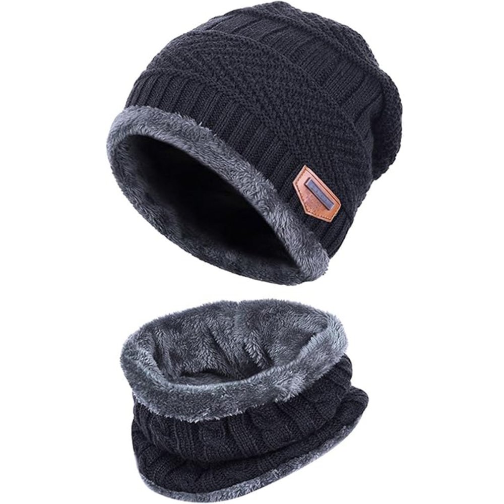 Unisex Winter Beanie Hat and Neck Warmer Set, Black (0)