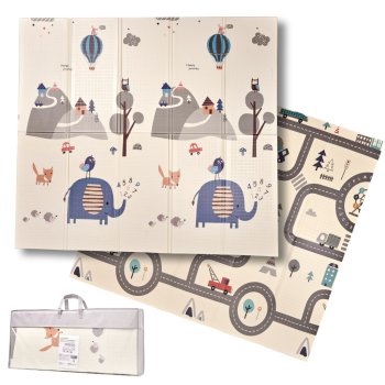 Double-sided Foldable XPE Foam Play Mat Pad Rug for Kids, Elephants-Road, 198x179cm